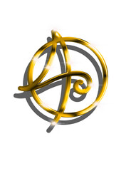 golden ring and number 4 or letter A logo isolated on white background