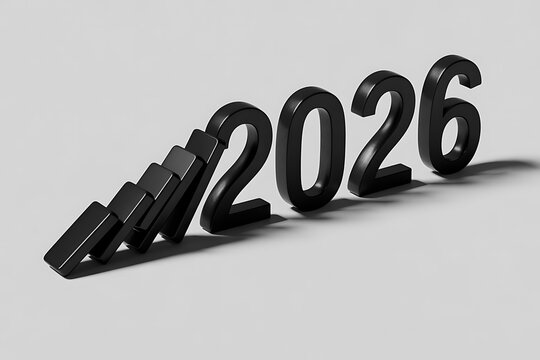 The domino effect of 2026 represented with falling blocks and numbers