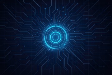 Futuristic circuit board network connections glowing blue lines data flow technology background
