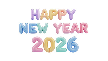 Pastel Happy New Year 2026 Text on White Background