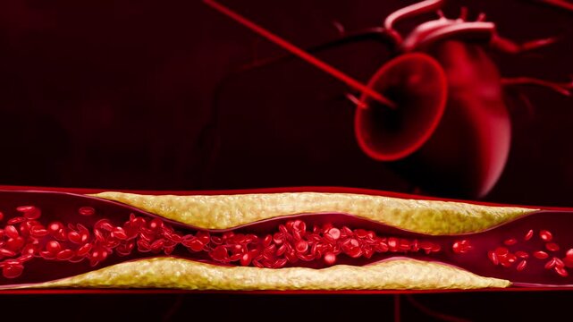 Visual representation of vascular damage, artery clogging, and plaque buildup from junk food, high sugar consumption, processed foods, alcohol abuse, and poor lifestyle choices affecting heart health.