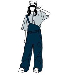 Cute Girl in Overalls with Cat Ears Headband Illustration
​
