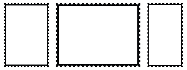 Set of blank postage stamps with empty paper design. Post stamp frame and border. Zigzag edge and scallop edge. Rectangle shape frame with zigzag edge 