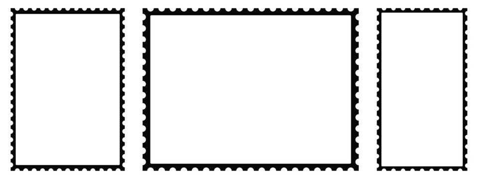 Set of blank postage stamps with empty paper design. Post stamp frame and border. Zigzag edge and scallop edge. Rectangle shape frame with zigzag edge 