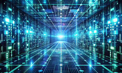 The virtual corridor of the digital world leading to infinity