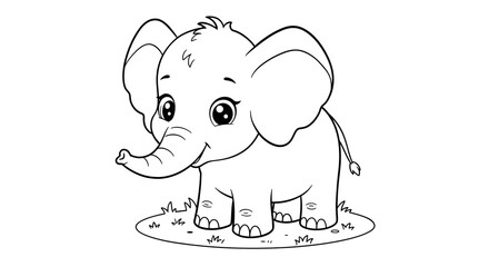 Obraz premium Cute Cartoon Elephant Coloring Page, Adorable Outline Drawing