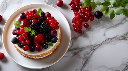 Delicious Fruit Tart with Mixed Berries on Marble Surface Perfect for Dessert Lovers