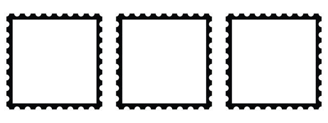 Postage stamp set. Mockup postage stamps. Blank postage stamps. Post stamp frame and border. Zigzag edge and scallop edge. Rectangle shape with zigzag edges. 