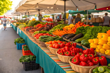 Fototapeta premium Bustling farmer’s market with summer produce