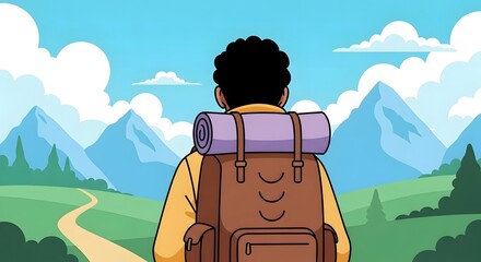 Adventurous hiker exploring scenic mountain trail with backpack, enjoying nature, travel lifestyle, serene landscape, outdoor activity, wanderlust, inspiring journey