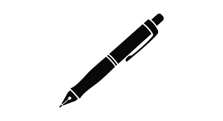 Simple black silhouette of a modern ballpoint pen on a white background