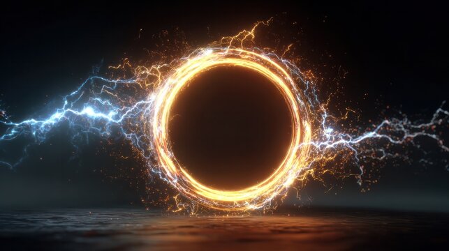 Quantum Ring of Energy: An enigmatic ring of pure energy crackles with the raw power of the universe, framed against a dark, mysterious cosmos. A visual metaphor for energy, portals.
