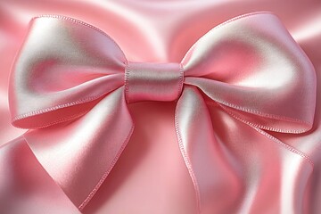 Close-up of a shiny pink satin bow with smooth fabric texture and soft lighting creating an elegant and delicate appearance