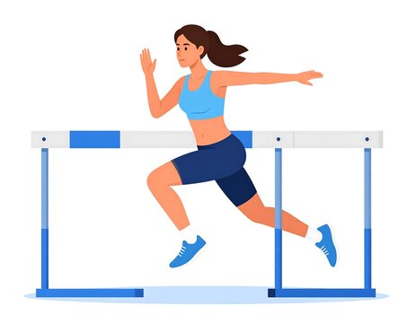 Athlete jumps over a hurdle, side profile, sportswear, minimalist vector art on white