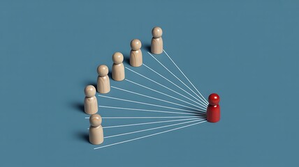 A red leader figure connected to a team representing management and influence