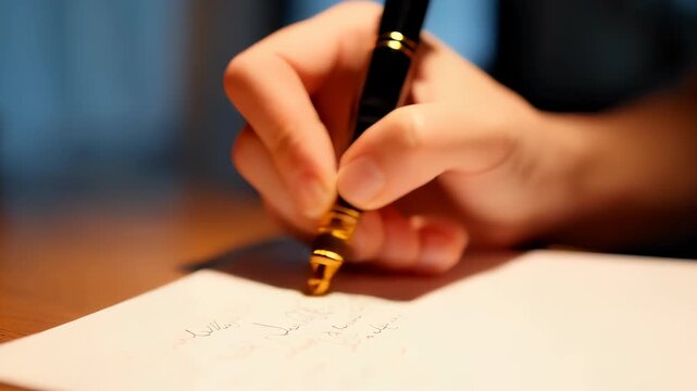 Hand Writing with Fountain Pen on Paper
