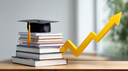 Knowledge Growth: A symbolic representation of educational attainment, with a graduation cap atop a stack of books, alongside an upward-trending arrow. 