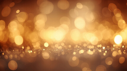 Abstract bokeh background featuring warm golden light circles on blurred surface. Smooth gradient depth and cinematic lighting evoke dreamy, festive, and elegant atmosphere ideal for