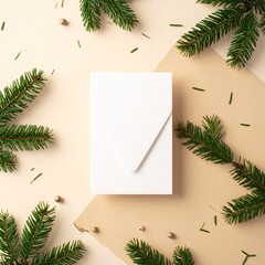Festive pine branches arranged on a neutral background for holiday decoration or crafting projects