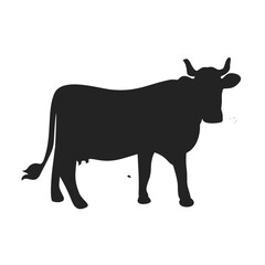 Black vector silhouette of a bull and cow on a farm, a cattle animal illustration for livestock and agriculture
