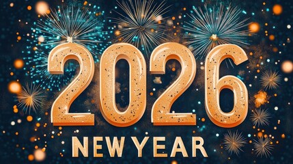 Golden 2025 numerals with sparkling fireworks and festive glowing lights celebrating the new year