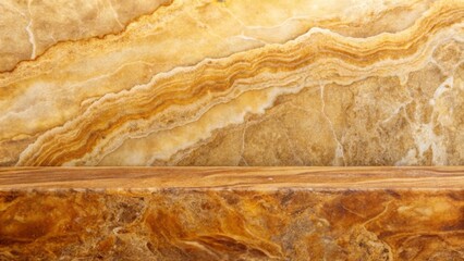 A Rich, Textured Display of Honey-Colored Stone with a Smooth, Horizontal Shelf Ideal for Product Placement or Artistic Composition