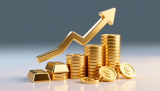 Financial investment Gold coins financial savings commercial property growth concept illustration