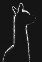 Obraz premium Silhouette of a llama illuminated by backlight highlighting its fur texture against a dark background