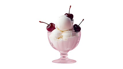 Minimalistic shot of cherry vanilla ice cream in a clear cup with a cherry on top