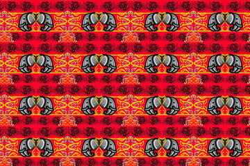 colorful Thai elephant style fabric pattern design
