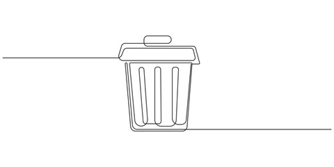Continuous Line Trash Can Delete Icon,Minimalist Continuous Line Drawing of a Trash Can Icon,Trash bin continuous single line art vector illustration,