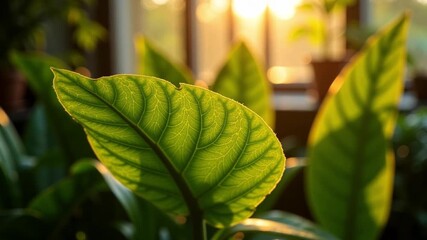 Sunlight streams through vibrant green leaves, creating a calming and natural botanical atmosphere perfect for wellness and mindful living videos - Powered by Adobe