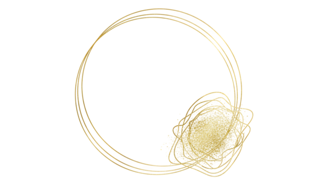 Abstract golden wire sculpture resembling a stylized flower or sunburst with intricate swirling patterns isolated on transparent background