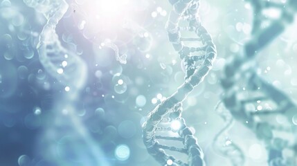 Luminous DNA double helix strand on a futuristic blue background