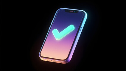 High quality 3D icon of modern smartphone with neon glow