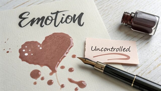 Artistic representation of emotion with a heart shape in watercolor and ink, expressing uncontrolled feelings and creativity