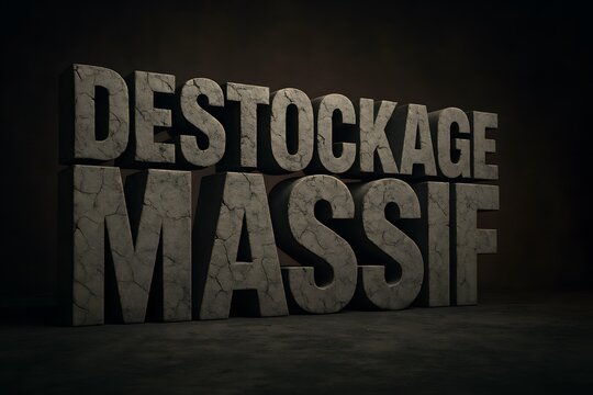 "DESTOCKAGE MASSIF" Text in Cracked Concrete