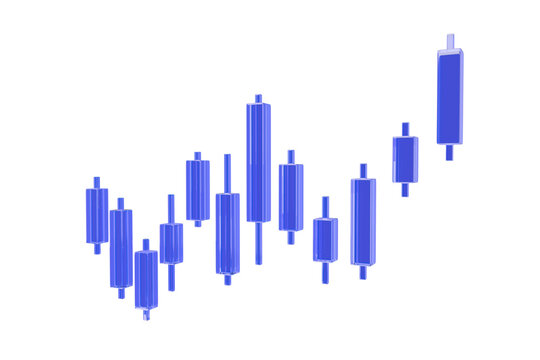 3D candle stick chart for stock market, stock exchange. Blue growth candlestick graph trading 3d glass render. three-dimensional up candle stick price diagram stock exchange for financial investment.