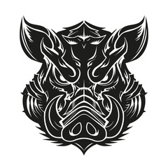 Obraz premium Intricate black and white illustration of a wild boar head on white background