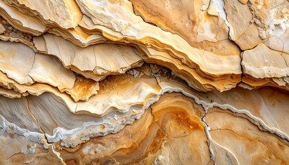 Close-up of layered sedimentary rock with cracks