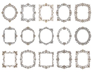 Assortment of filigree ornate frames, oval and rectangular, with delicate swirl decorations