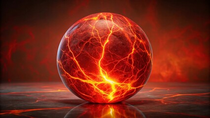 Molten Orb of Fiery Energy A Glowing Sphere of Intense Heat Radiating Incandescent Light on a Dark Reflective Surface