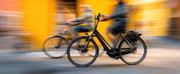 The Bicycle in Motion Through a Vibrant Blurred Urban Street with Commuters