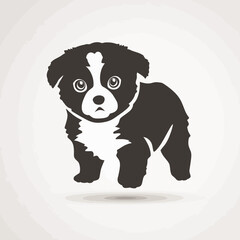 Obraz premium Black and white puppy illustration on light background with soft shadows