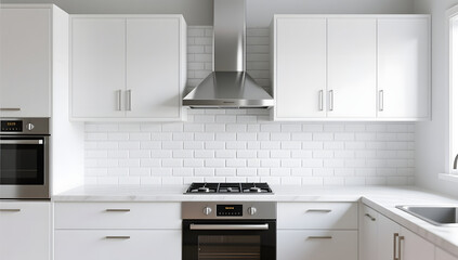 Fototapeta premium Creative modern minimalist interior kitchen design comfortably decorated 3D background