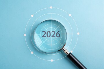 Magnifying Glass Focusing On The Year 2026 In A Blue Chart