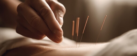 The Acupuncture Needles Being Gently Inserted into a Calm Patient's Bare Back