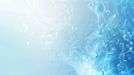 Intricate web of transparent molecular structures on a light blue background