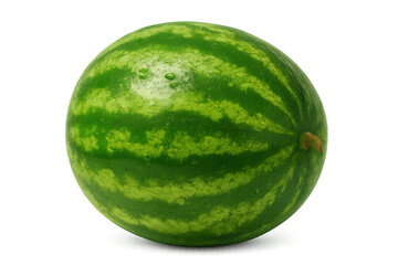 Whole ripe watermelon fruit, a symbol of summer refreshments and healthy eating. Transparent background