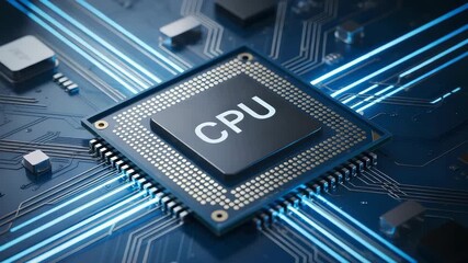 Dynamic CPU chip processing data with glowing circuits for tech innovation - Powered by Adobe